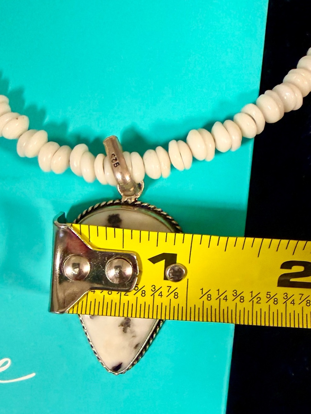 925 Sterling Silver Pendant Beaded Necklace white buffalo Native American - Picture 5 of 6